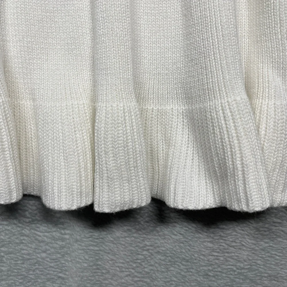 Free People Knit Mini Skirt Womens L White Ribbed Ruffle Hem